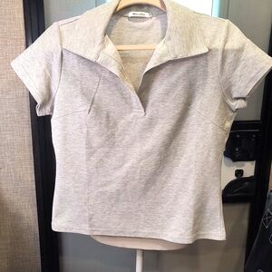 Wosalba Size Medium Heather Gray tee with Collared neck, NWOT